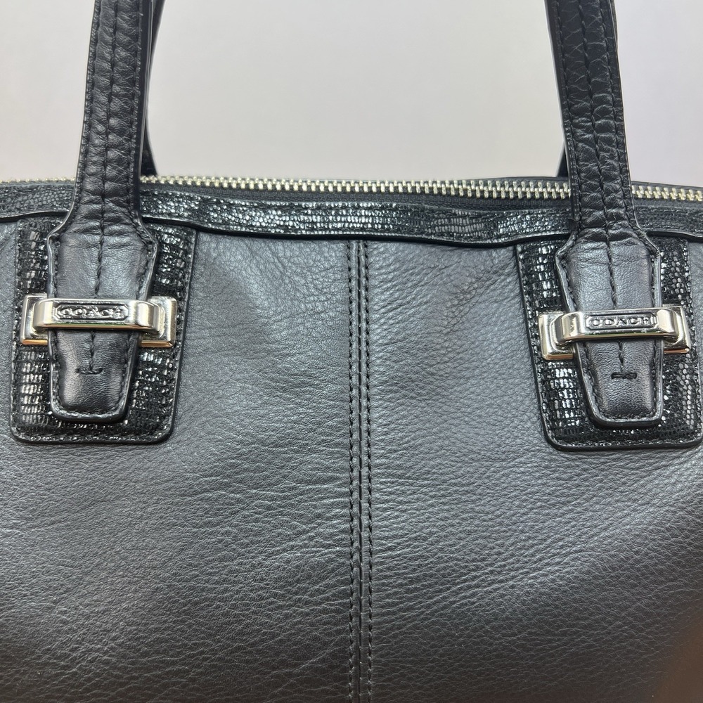Coach F25796 Black Leather Satchel Handbag Silver Hardware Zip Top Purse - Picture 11 of 16
